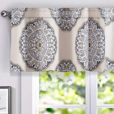 Living Room Drapes And Valances DriftAway Emma Medallion Pattern Lined Thermal Insulated Energy Saving Window Curtain Valance for Living Room Bedroom Kitchen, 2 Layer, Rod Pocket, 52