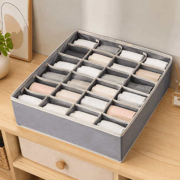 Sock Underwear Drawer Organizer Dividers, 24Cell Fabric Foldable Dresser Organizer for Closet Organizers and Storage Boxes for Organizing Socks, Underwear, Ties