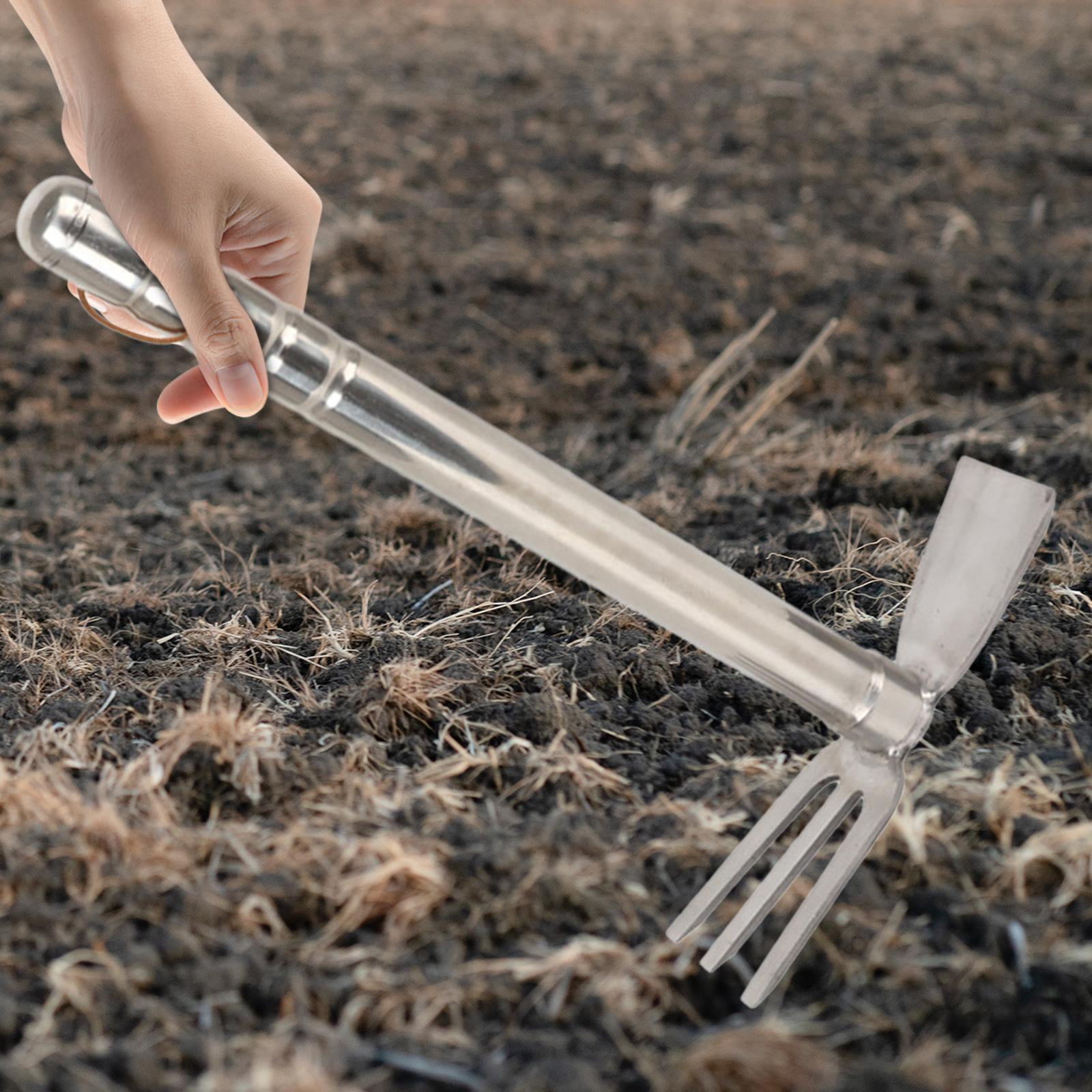 MAGIDEAL Gardening Hand Tiller Tool Stainless Steel 15.1inch Long for Outdoor Camping Hoe and Rake
