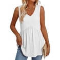 thumbnail image 2 of Qwertyu Tank Tops for Women Summer Babydoll Peplum Tops V Neck Sleeveless Shirts Dressy Casual Blouses Beach Vacation Clothes White M, 2 of 5