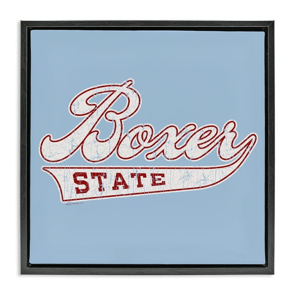 Stupell Industries Boxer State Varsity Style Novelty & Humor Painting Black Floater Framed Canvas Art Print Wall Art, 18 x 18
