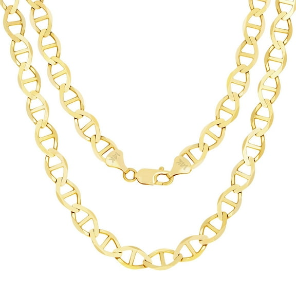 Nuragold 14k Real Yellow Gold Solid Mariner 7.5mm Chain Anchor Link Necklace (18"-26") Italian Jewelry for Men