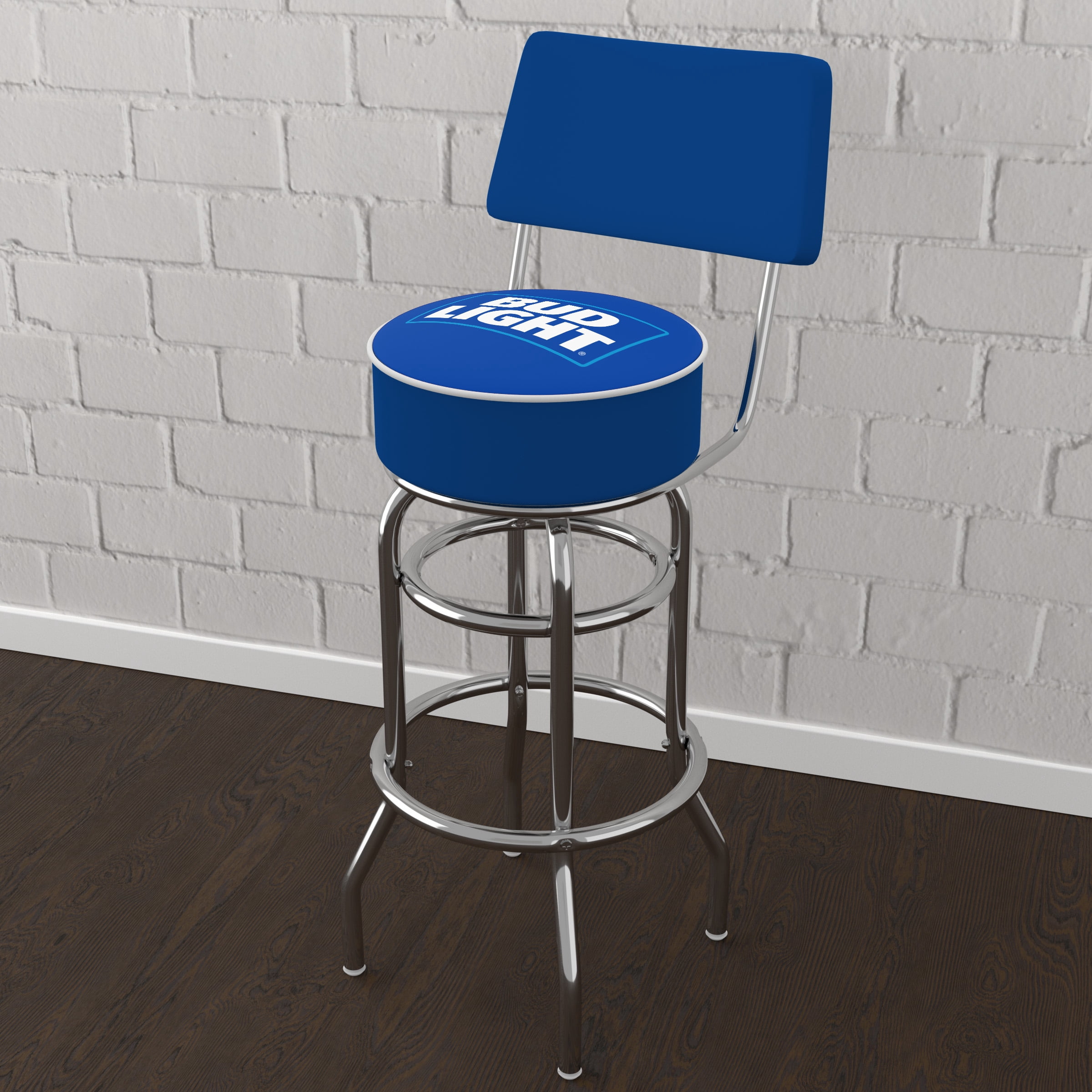 Trademark Gameroom Bud Light Blue Bar Stool with Back Rest