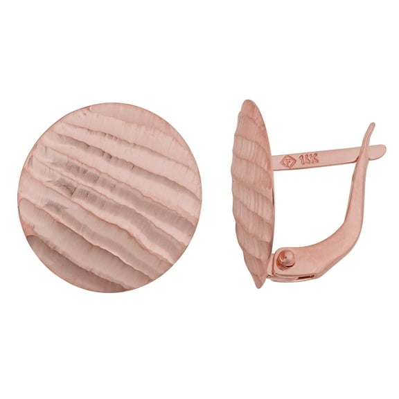 KoolJewelry 14k Rose Gold Ribbed Satin Disc Omega Back Earrings
