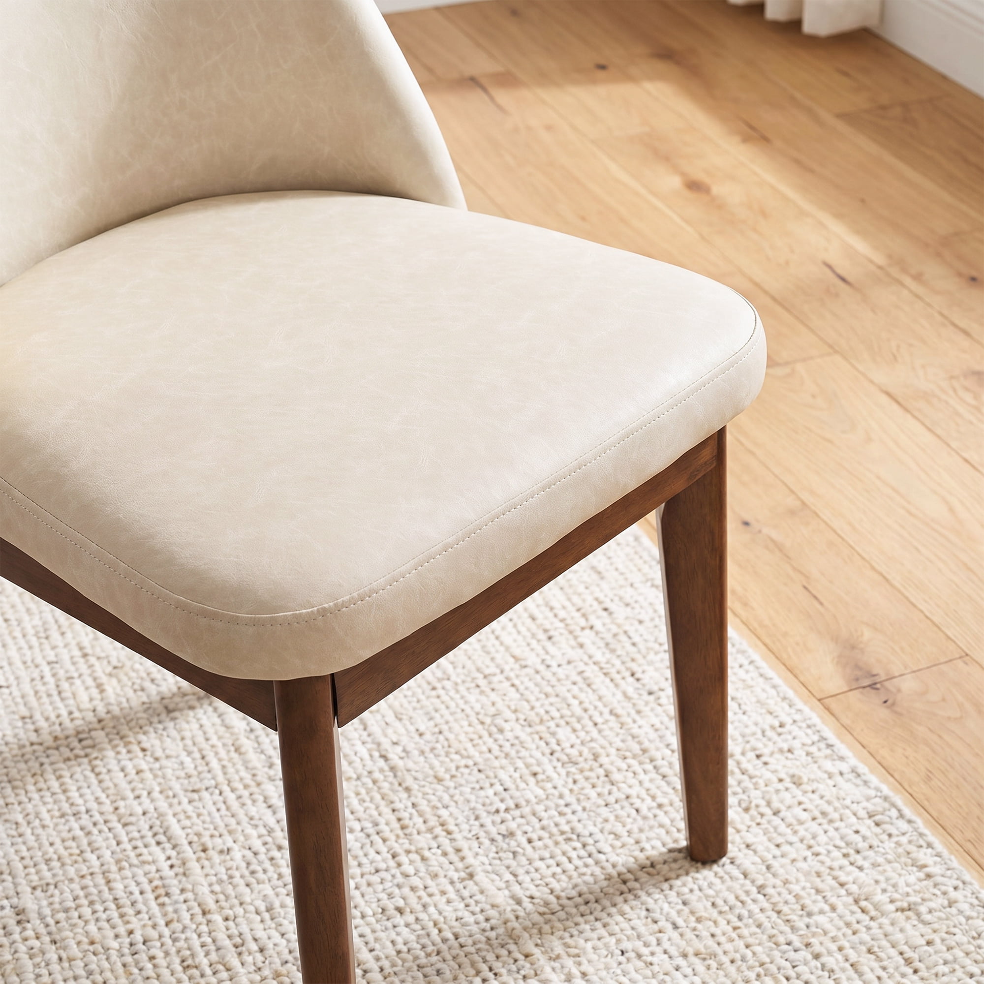 19.7" W Faux Leather Dining Chairs Set of 2, Modern Upholstered Kitchen Chairs with Solid Wood Legs, Easy Clean, Beige