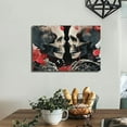 thumbnail image 6 of Shadudu Skull Canvas Wall Art Skeleton Couple with Red Rose Flower Painting Poster Romantic Gothic Pictures for Bedroom Wall Decor Framed 24"x 24" 36x24in, 6 of 7