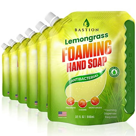 Foaming Hand Soap Refills - (6) 32oz Pouches - 1.5 Gallons - Lemongrass Scented Antibacterial Instant-Foam Hand Wash Formula for All Skin Types - by Bastion