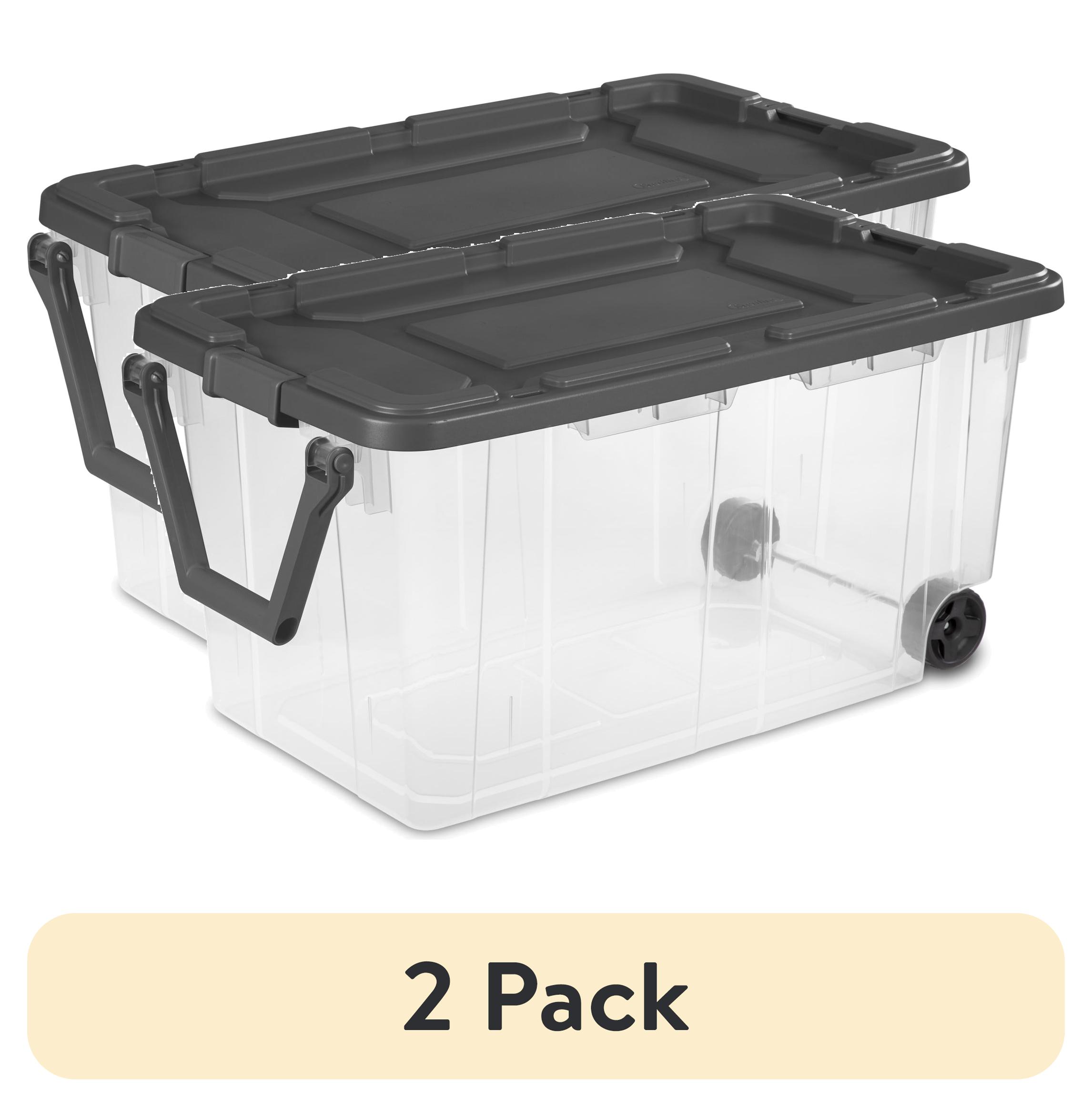 (2 pack) Sterilite 160 Quart Wheeled Storage Box, Extra Large Durable Clear Plastic Bin, Latch Lid, Gray
