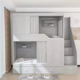 thumbnail image 2 of Cama alta tamaño Queen moderna con escaleras, muebles de madera de calidad para dormitorios, albergeles, apartamentos para adultos, dormitorios, hoteles, escuelas, 2 of 3