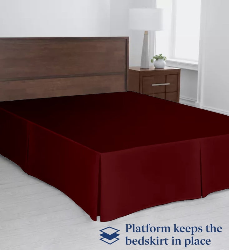 SKY BEDDINGS Luxury Pleated Queen Bed Skirt with Split Corners - 16 Inch Tailored Drop - Pleated Dust Ruffle - Wrinkle-Free 100% Microfiber - Easy Fit, Soft & Durable - Burgundy