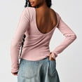 thumbnail image 4 of Women Crew Neck Long Sleeve Ribbed Knit Tops for Fall Winter Spring Casual Basic Tee Shirts Blouses Fashion (Large, Pink), 4 of 6