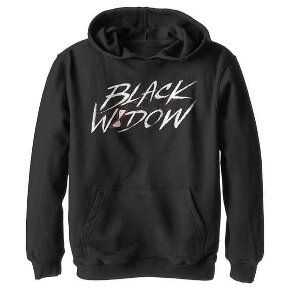 Boy's Marvel Black Widow Chalk Logo Pull Over Hoodie Black Medium