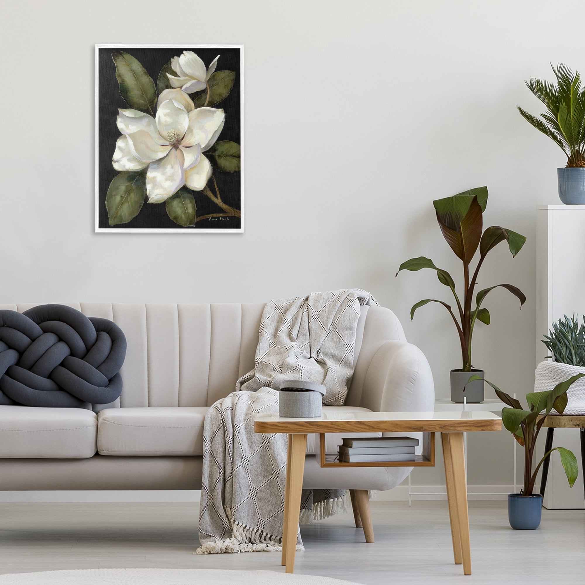 Stupell Industries Blooming Magnolia Buds White Framed Giclee Art, design by Nan