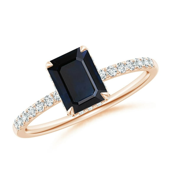 ANGARA Natural 1.05 Ct Emerald-Cut Sapphire Engagement Ring with Diamonds in 14K Rose Gold for Women (Size-7x5mm) | September Birthstone, Anniversary, Jewelry Gift for Women | Natural Sapphire Ring