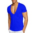 thumbnail image 3 of Mens Deep V Neck T Shirt Cotton Stretch Muscle Gym Workout Tee Shirt Short Sleeve Slim Fit Low Cut Tops Streetwear, 3 of 7