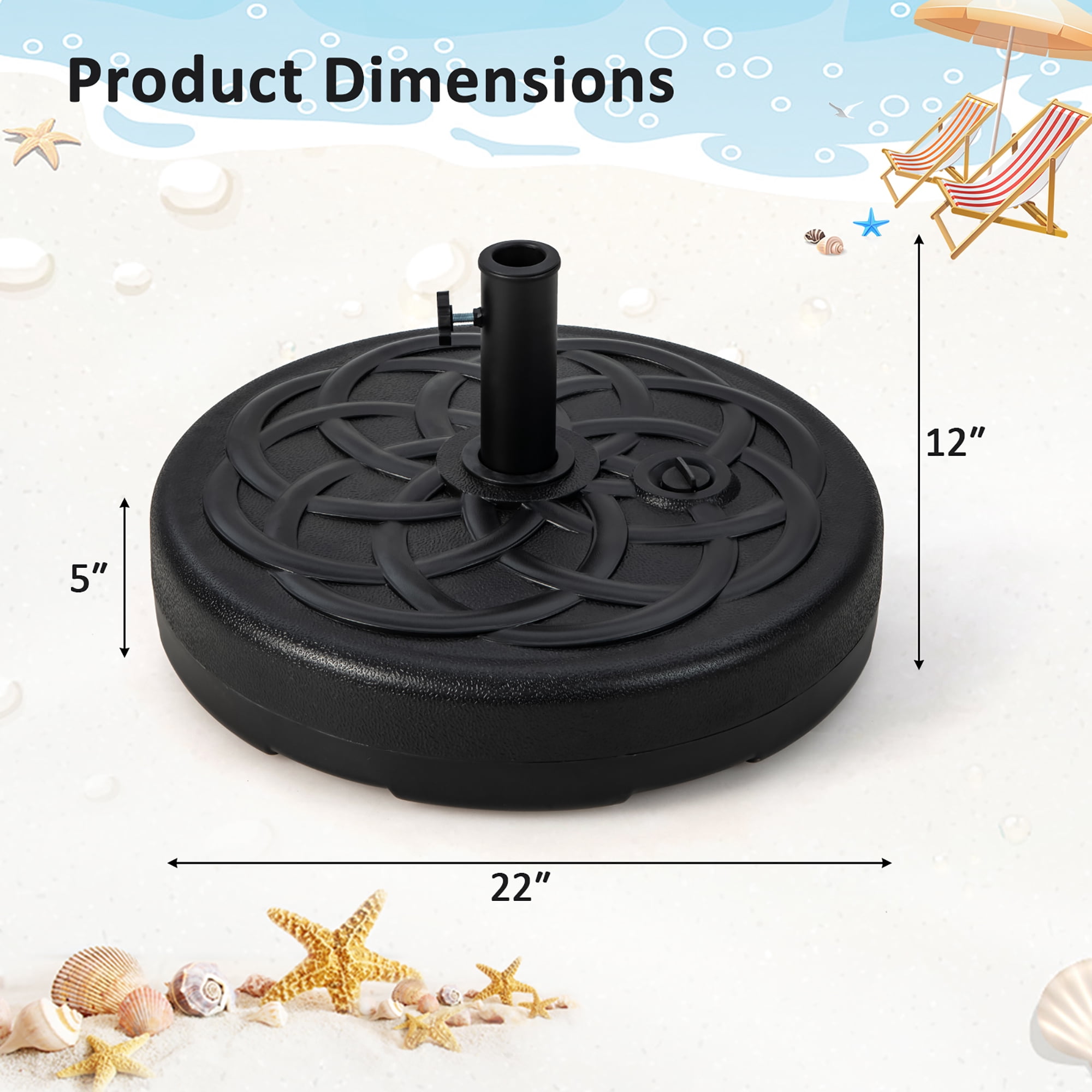 Costway 22'' Patio Fillable Round Umbrella Base Stand Water/Sand Fit Pole 1.5'' & 1.9''