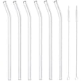 thumbnail image 1 of Reusable Straws Handmade 8.5 inches Long x 10 mm Inner Diameter, 6PC Clear Glass Straws With 2 Cleaning Brushes, Eco Friendly Drinking Straws for Juice Water Milk Cocktail Hot Drinks (6 Bend Straws), 1 of 4