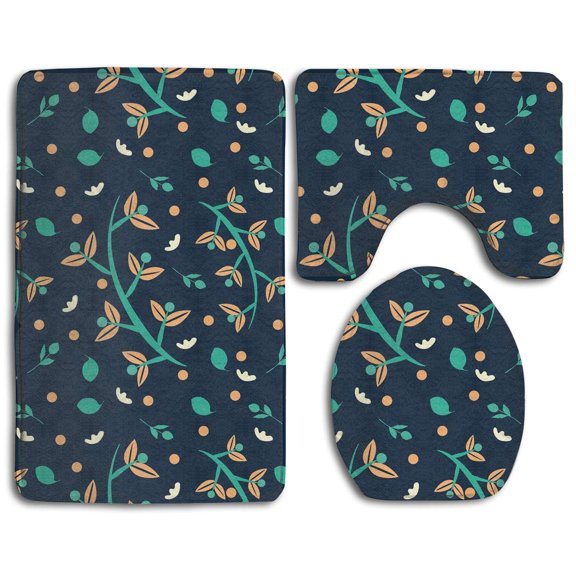 GOHAO Coloured Branches 3 Piece Bathroom Rugs Set Bath Rug Contour Mat and Toilet Lid Cover