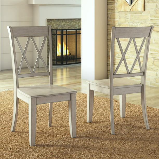 Weston Home Farmhouse Wood Dining Chair, Antique White Cross Back Dining Chairs