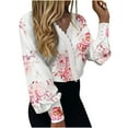 thumbnail image 2 of Tbopshirt Tops for Women,Fashion Women Print Long Sleeve Lace Patchwork Button V-Neck Shirt Tops Shirt, 2 of 5