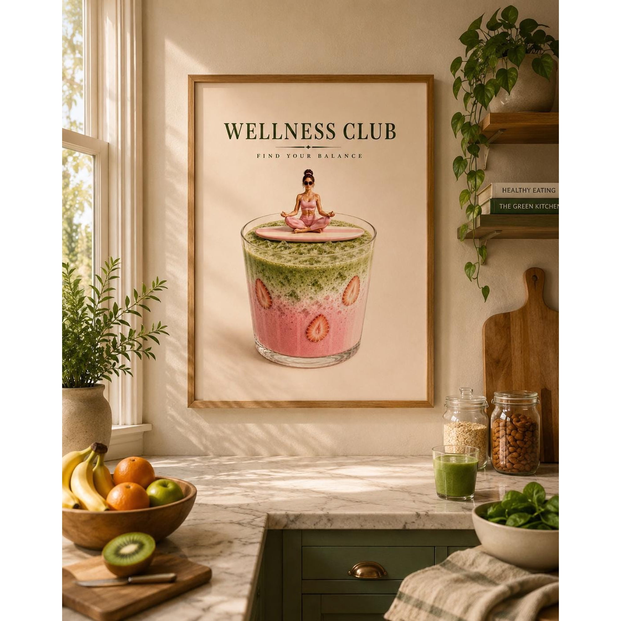 Wellness Healthy Living Smoothie Kitchen Club Mindful Kitchen Wall Art Poster , Poster Print Only