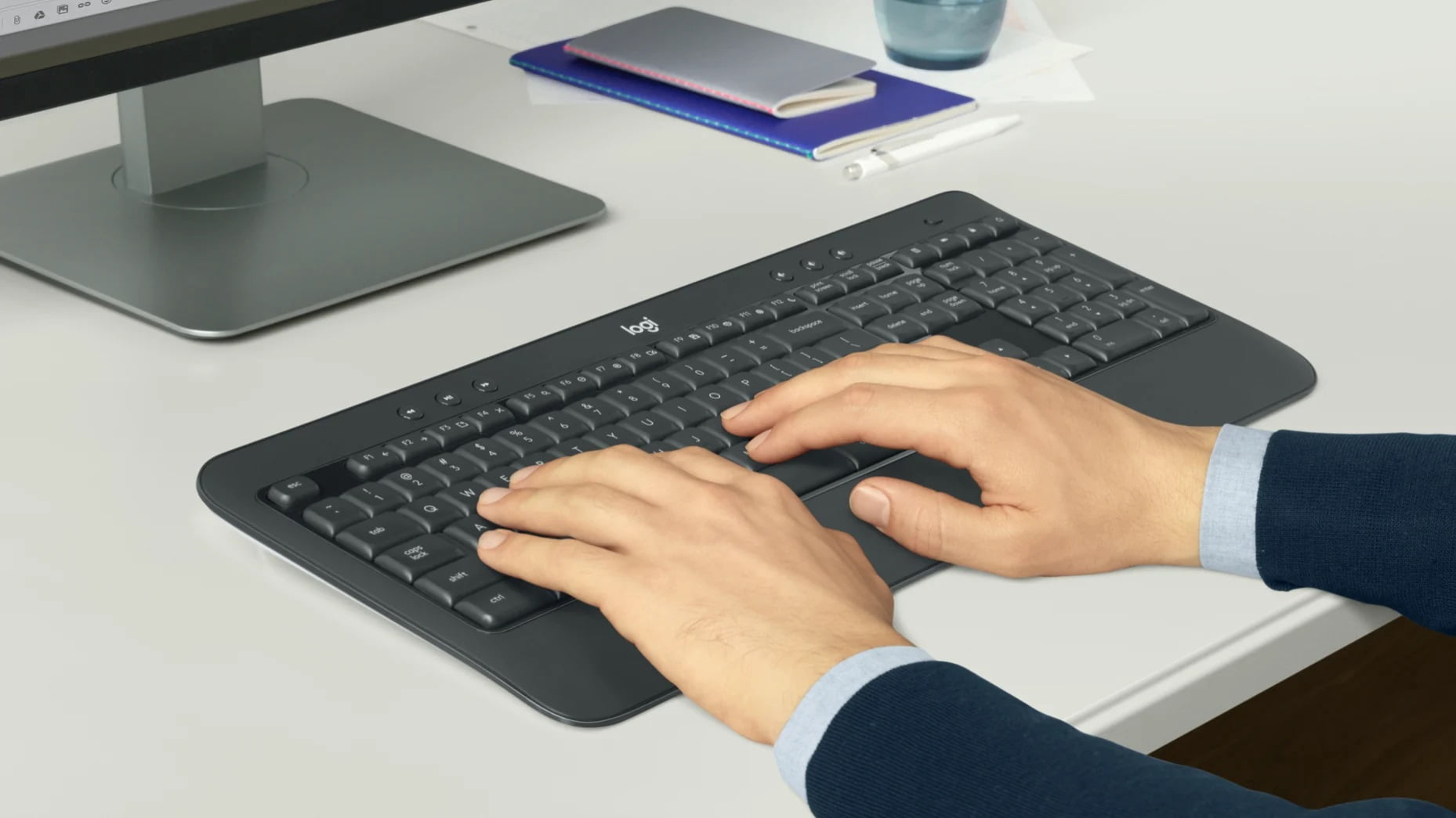 Logitech MK540 Advanced Wireless Keyboard & Mouse Combo Travel Home Office Active Lifestyle Modern Bundle with Mini Glow in the Dark Portable Bluetooth Speaker, Gel Wrist Pad & Gel Mouse Pad
