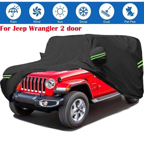 FFORCE Winter Snow Ice Rain Dust Frost Guard Sun Shade Prevents Ice Build-Up Fast Deployment6-Layer Car Cover For Jeep Wrangler 2 Door CJ YJ TJ JK