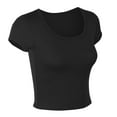 thumbnail image 6 of Jzuxvd Womens Summer Sexy Short Sleeve Square Neck Double Lined Basic Slim Fit Crop T Shirt Black S, 6 of 7