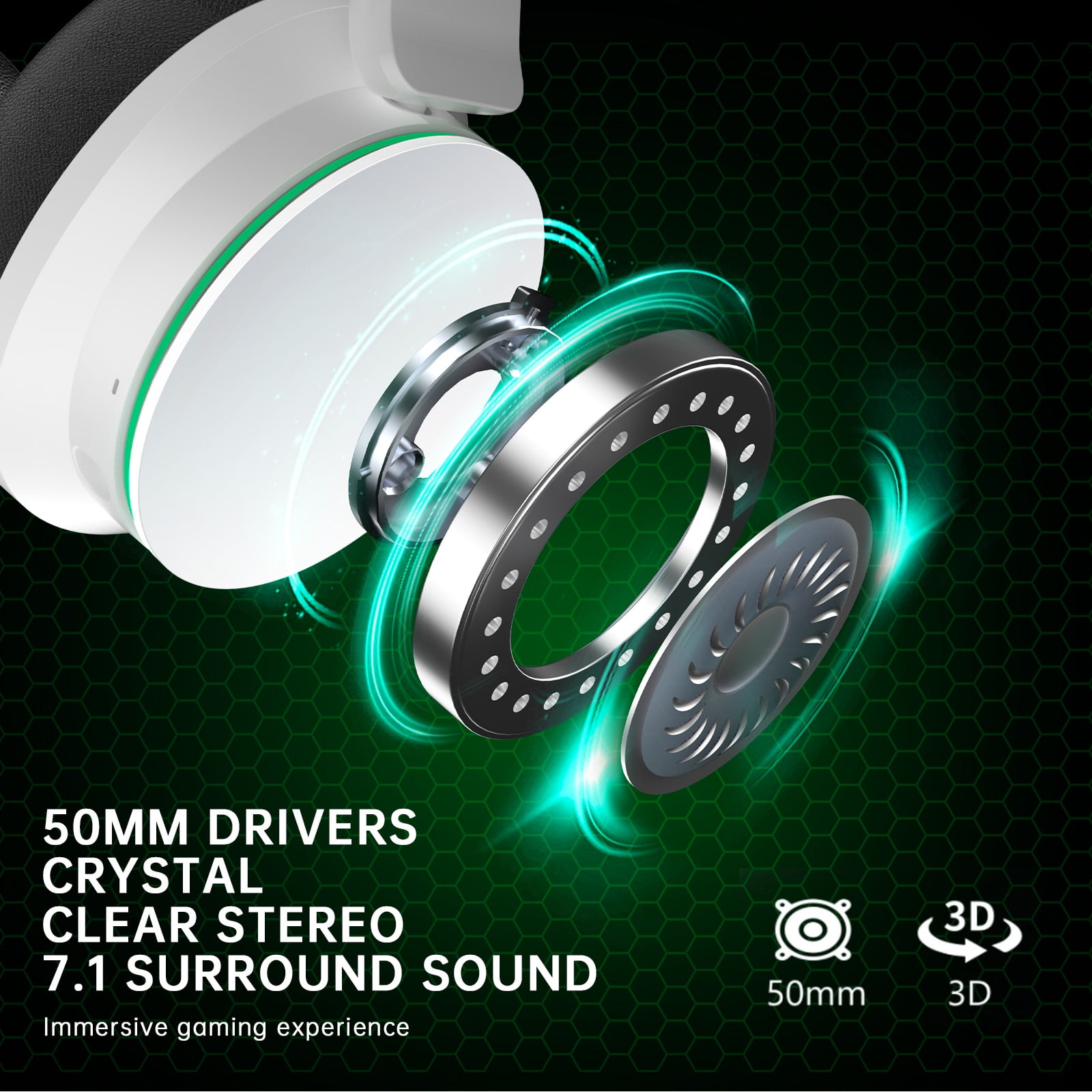 FONHAID 2.4GHz Wireless Gaming Headset for Xbox, PS5, Switch, Bluetooth Gaming Headphones with Detachable Noise Canceling Mic, 45H Battery, White