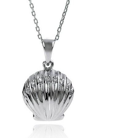 Brinley Co. Women's CZ Accent Sterling Silver Shell Pendant, 18