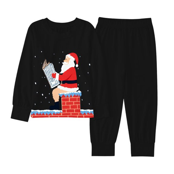 Bainana Christmas Unisex Kids Pajamas Santa Claus Print Long Sleeve T-Shirt Pants Loungewear Boys And Girls Daily Casual Clothes Set, Size 2-3 Years
