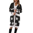 thumbnail image 1 of Abrigos para dama Cárdigan largo de punto de manga larga con estrella a juego de colores informal para mujer abrigo de suéter con frente abierto (Negro, XL), 1 of 5