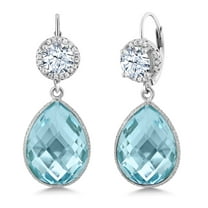 Gem Stone King 1.68 Ct Round White Zirconia Swiss Blue Topaz 925 Sterling Silver Earrings