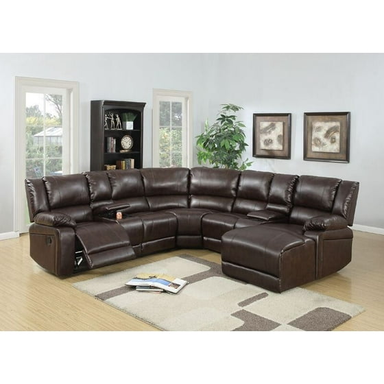 Poundex Segudet Bonded Leather Motion Sectional Sofa Brown
