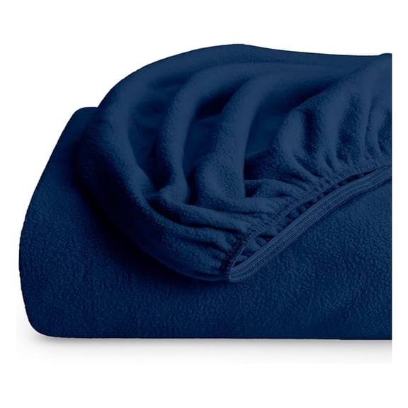 King Fleece Fitted Sheet - Extra Plush Polar Fleece - Deep Pocket - Cozy Warm Bedding - All Season King Size - Dark Blue