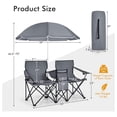 thumbnail image 3 of Double Camping Chair, Folding Camp Chair with Removable Umbrella, Cup Holders, Cooler Bag, Side Pocket & Carry Bag, 2-Person Beach Chair for Outdoor, Sports, Concerts, Travel, Picnic (Grey), 3 of 9