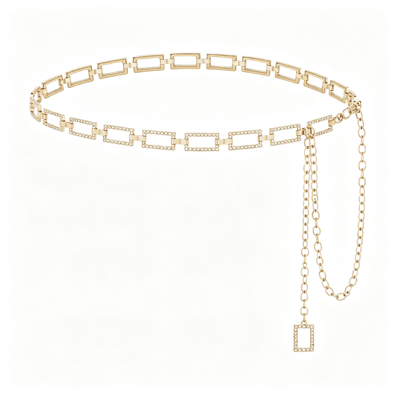 HBMYN Chain Belts for Women,Rhinestone Link Waist Chain Fashion Belt,Plus Size Gold Chain Belt for Dress