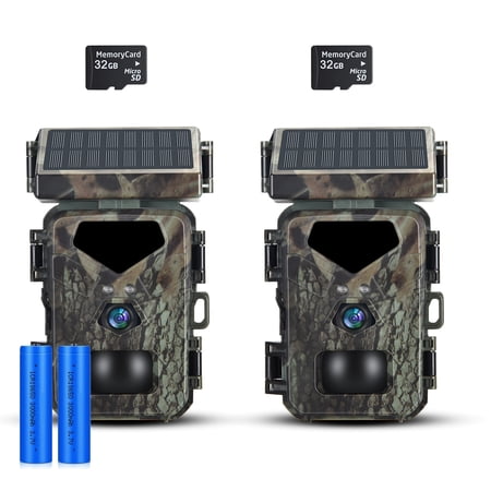 SuntekCam Solar Powered Trail Camera?2 Pack?20MP 1080P Hunting Game Camera with Night Vision 2600mAh Built-in Battery Motion Activated IP66 Waterproof for Wildlife Monitoring