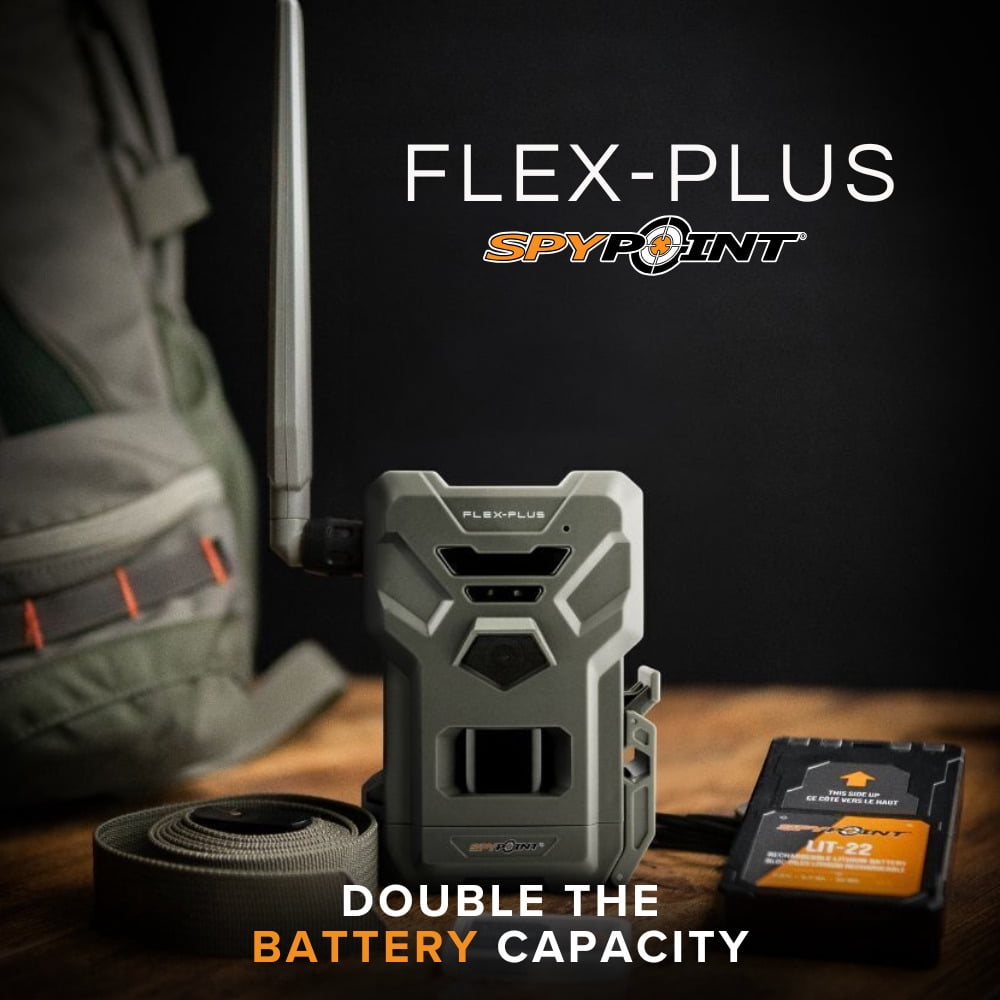 Spypoint FLEX-PLUS 36 MP Cellular Trail Camera Bundle with Lithium Battery Solar Panel, Rechargeable Lithium Battery Pack, Memory Card, and Focus All-In-One High Speed Card Reader (5 Items)
