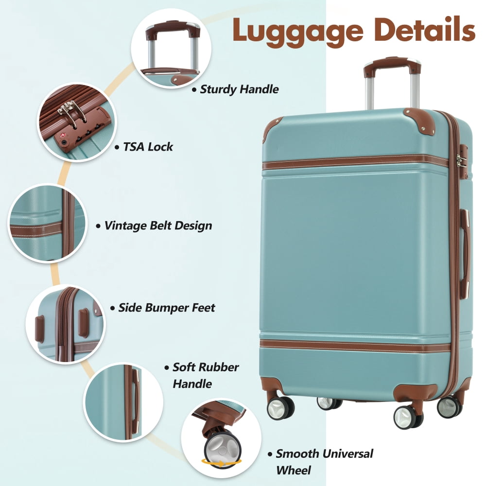 HomePerch 24" Hardshell Luggage Set with TSA Lock, Lightweight Suitcase with Double Spinner Wheels, Vintage Hard Shell Carry-On Cabin Luggage (17.7"×11.2"×26.4"), Airline Approved