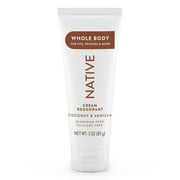 Native Whole Body Deodorant Invisible Cream, Coconut & Vanilla, Aluminum-Free, 3 oz