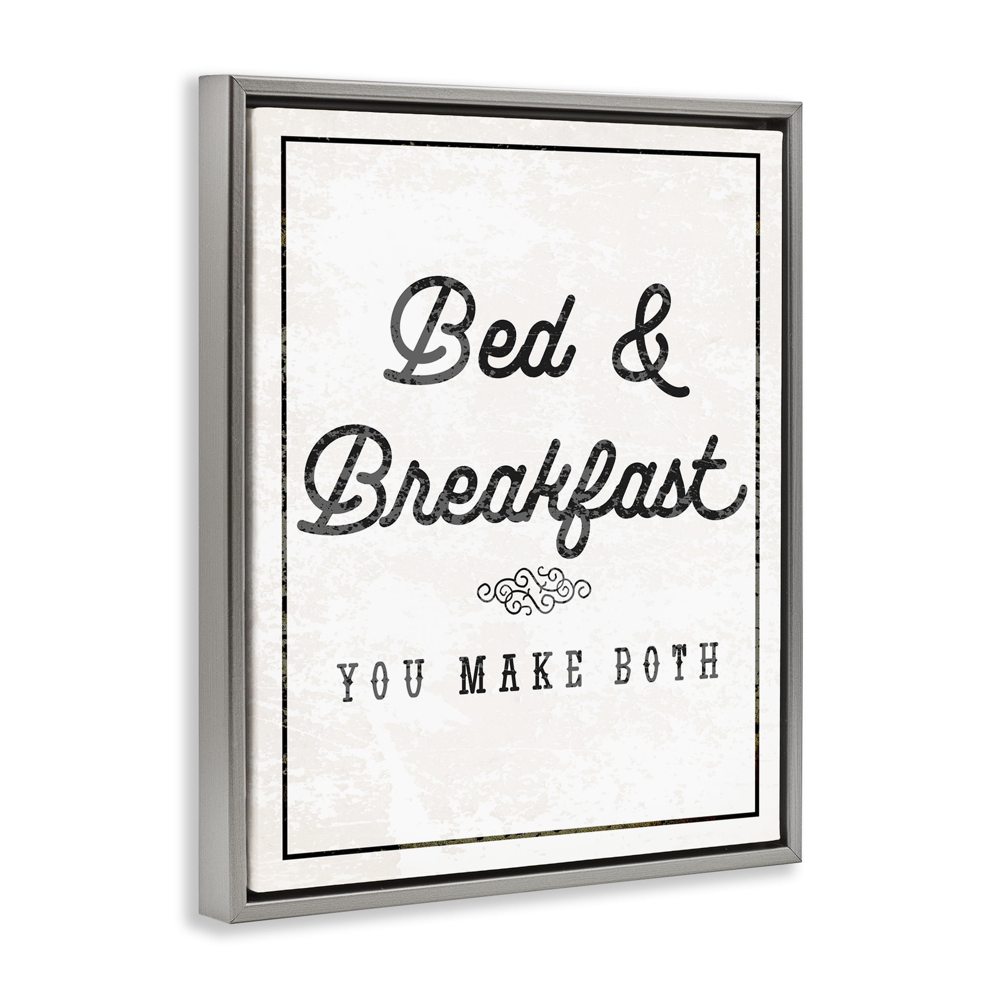 Stupell Industries Bed & Breakfast Humor Text & Numbers Painting Gray Floater Framed Canvas Art Print Wall Art, 17 x 21