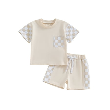 

Bslissey Toddler Baby Girls Shorts Set Checkerboard Patchwork Short Sleeve T-shirt + Elastic Waist Shorts 2Pcs Summer Outfits Infant Casual Daily Clothes 0-3 Years