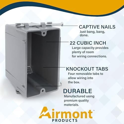 16 Pack 22 Cubic Inch Plastic Electrical Box, Grey Deep Outlet Box, One Gang New Work Junction Box, Captive Nails, Length 3.75'', Width 2.25'', Depth 2.9'', PVC Outlet Box, 22.5 Cu. in. Capacity