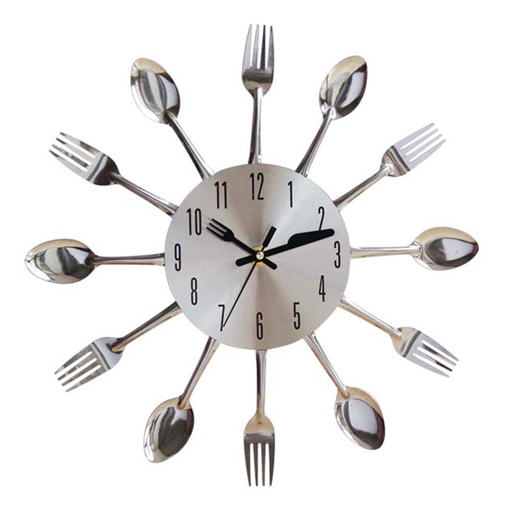 Bonrich Stainless Steel Metal Kitchen Cutlery Wall Clock Modern Cutlery Stainless Steel Kitchen Wall Clocks