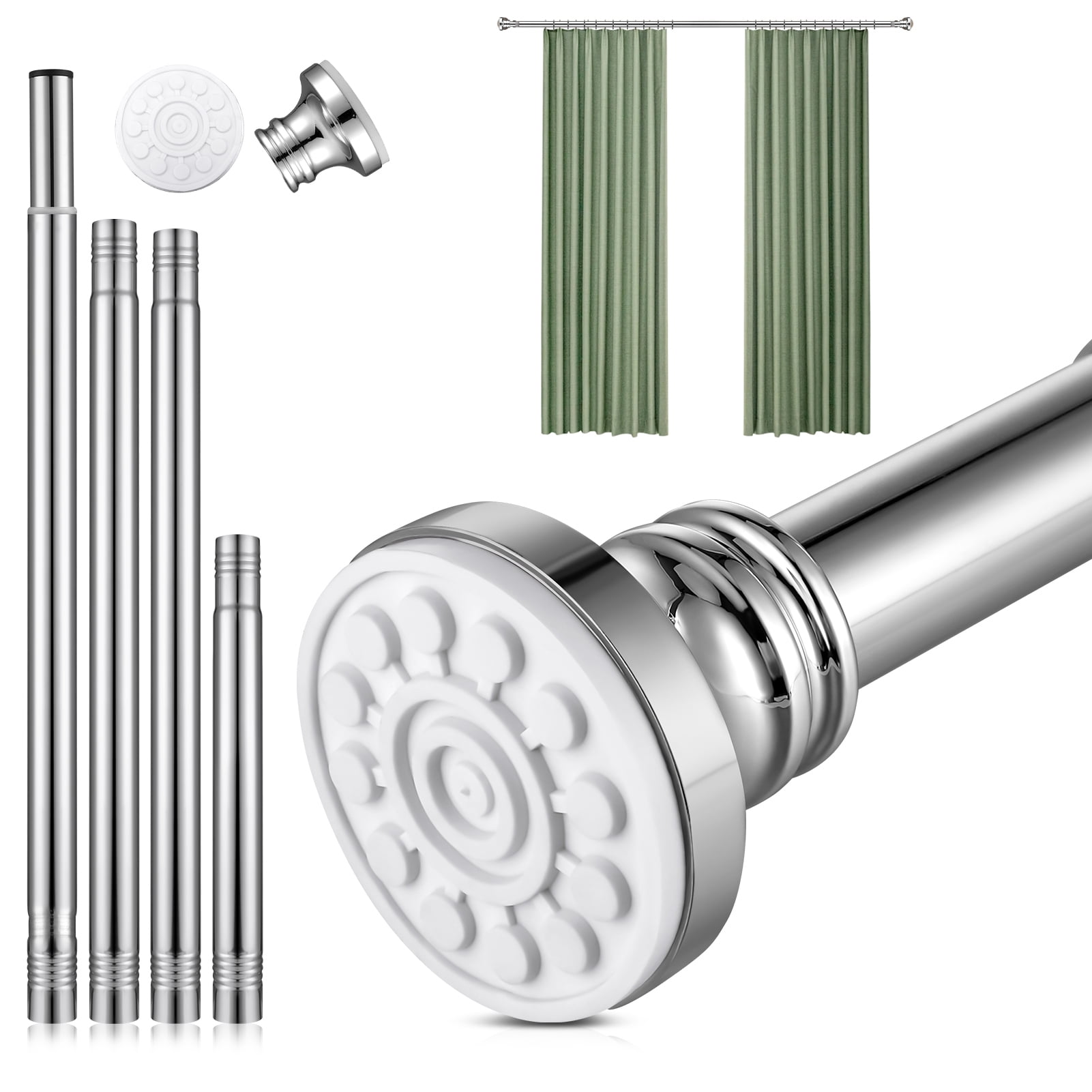Bocaoying Adjustable Shower Curtain Rod, 18.5-63 Inch Tension Shower Rod for Bathroom, Heavy Duty Stainless Steel No Drilling Tension Rod, Easy Installation Shower Rod for Bathroom and Windows