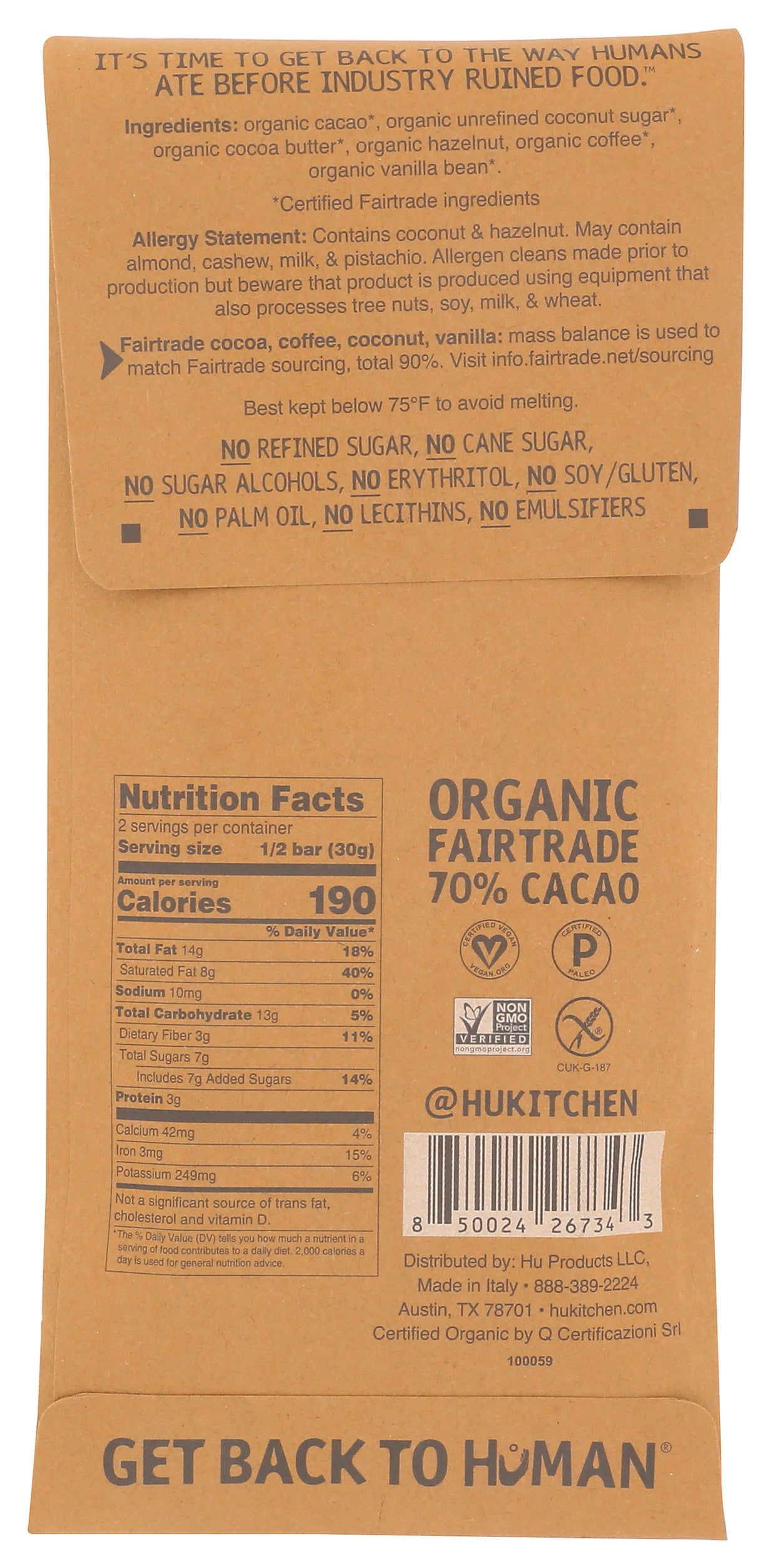 (Pack of 12) HU Hazelnut Coffee Dark Chocolate Bar, 2.1 oz