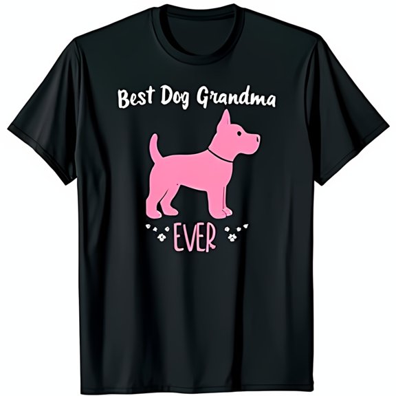 Best Dog Grandma Black T-Shirt with Pink Dog
