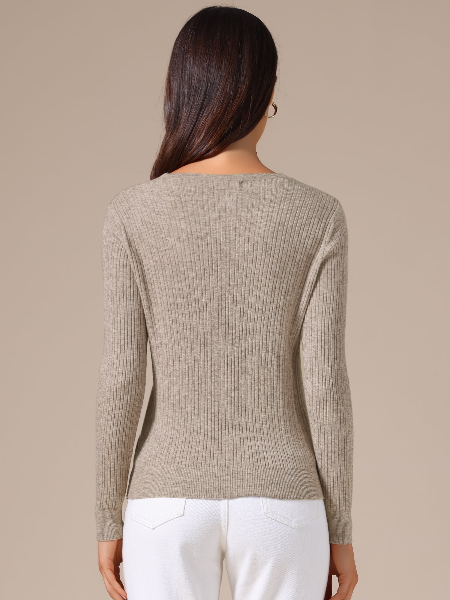 DARING DIVA Women's Long Sleeve Button Decor V Neck Ribbed Knit Sweater XL Khaki