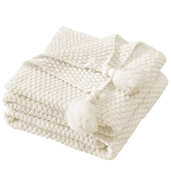 Soft Knitted Sofa Blanket with Tassel Bed Office Nap Shawl Decorative Throw Couch Cover, Beige